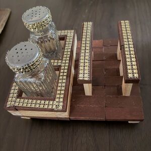 Wooden Salt and Pepper Shaker Set with Gold Accents